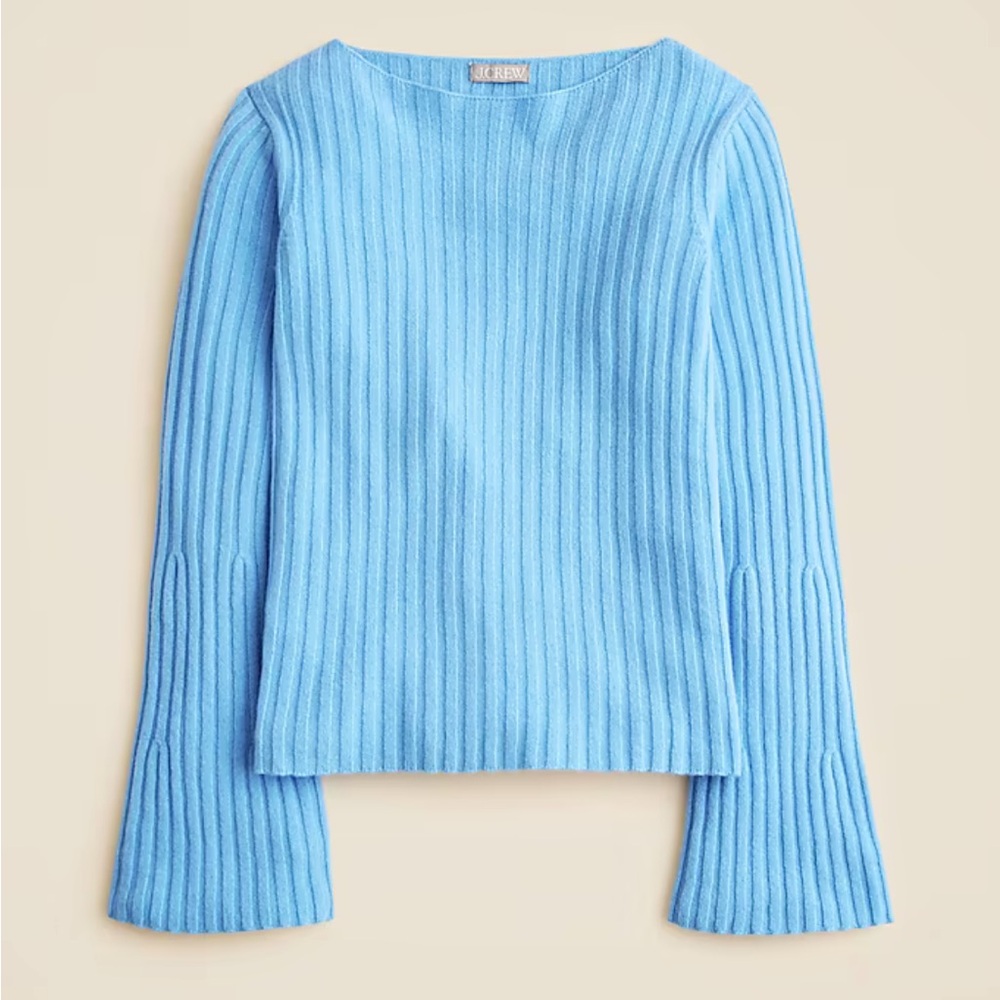 NWT J. Crew Vintage Wool Ribbed Boatneck Sweater M Heather River